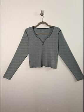 American Eagle 1977 Women’s XL Green White Striped Long Sleeve Crop Top Stretch